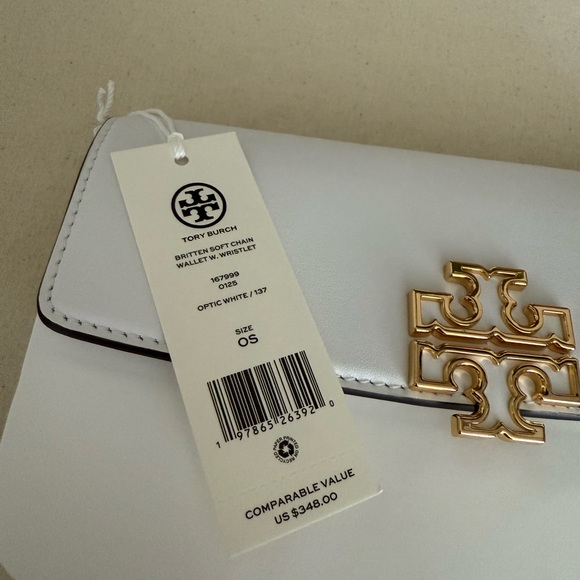 NWT ,Tory Burch Britten soft chain wallet W Wristlet White and Gold Wome… - Picture 15 of 15